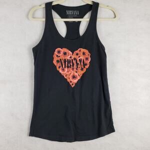 Nirvana Women's M Poppy Hearts Graphic Tank‎ Top Black Racerback 90s Grunge Band